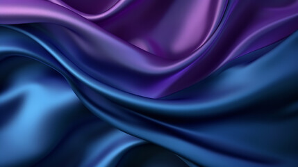 Obraz premium Blue purple dark shiny satin silk swirl wave background banner panorama long - Abstract textile fabric material