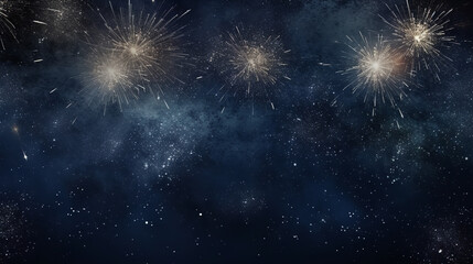 
Silvester New Year 2024 background banner panorama long- firework and sparklers on dark black night texture, with space for text