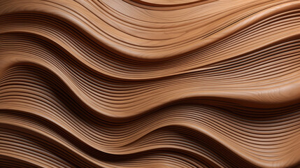 3D Brown Wood Wave Wall Panels Abstract Geometric Background Wallpaper