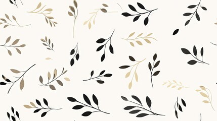  a black and white wallpaper with a pattern of black and gold leaves on a white background with a white background.  generative ai