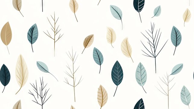  a bunch of different types of leaves on a white background with blue, green, and brown leaves on it.  generative ai