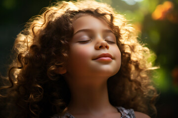 Portrait of a little girl with closed eyes facing the sun,ai generated