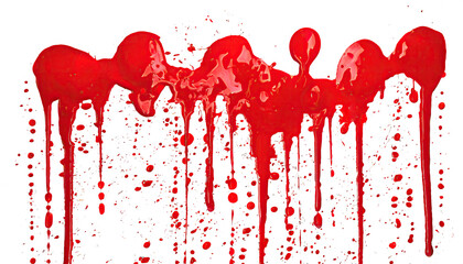 red paint splashes with drops, splash or spray. Ink, ketchup, blood or oil droplets, red and reflective. Top and sideview ketchup.	
