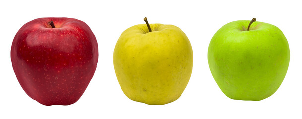 three apples, red, green, yellow PNG, fruits 