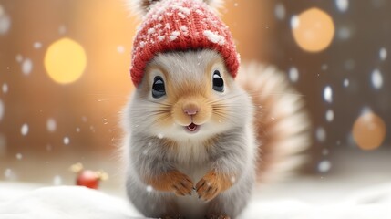 Cute Squirrel in Winter Snow