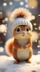 Obraz premium Adorable Squirrel Portrait in Snowfall