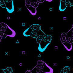 Seamless  pattern with colorful silhouettes joystick game. © Liubomyr