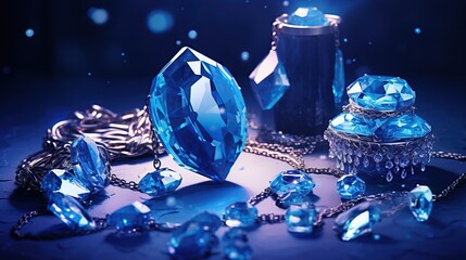 Close up of crystal blue diamond jewelry isolated background. AI generated image