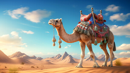 camel in the desert desktop wallpaper - obrazy, fototapety, plakaty
