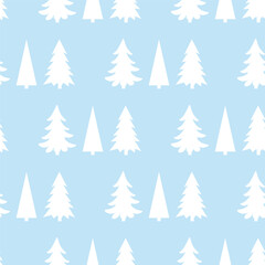 Obraz premium New Year seamless pattern of white fir trees on a blue background