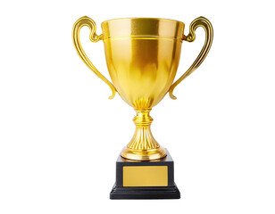 golden trophy cup for first prize winning, isolated on a transparent background. PNG, cutout, or clipping path