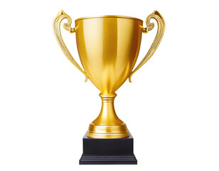 golden trophy cup for first prize winning, isolated on a transparent background. PNG, cutout, or clipping path