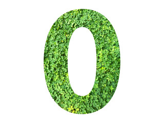 The shape of the number 0 is made of green grass isolated on transparent background. Go green concept.