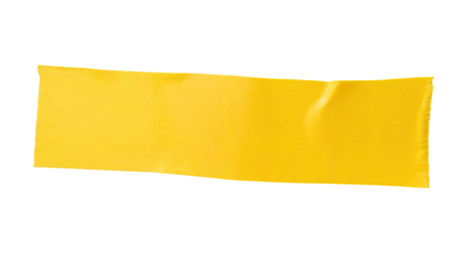 Adhesive wide yellow tape torn piece isolated transparent background.  Isolated on a transparent background. PNG cutout or clipping path.	
