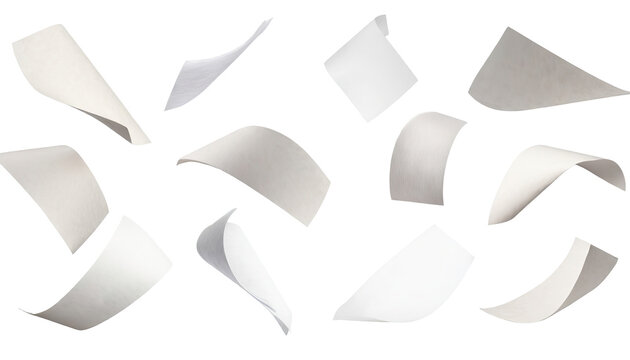 close up of flying papers isolated on transparent background . PNG, cutout, or clipping path.	
