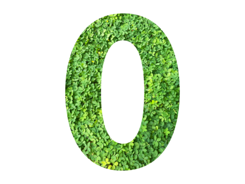 The shape of the number 0 is made of green grass isolated on transparent background. Go green concept.