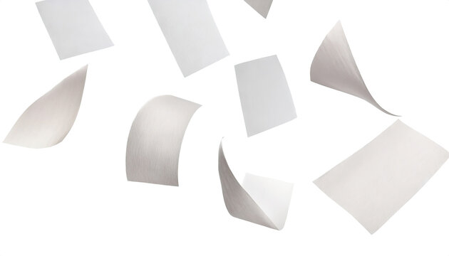 Many flying papers isolated on white