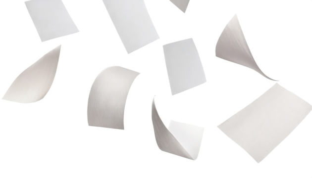 Many flying papers isolated on white