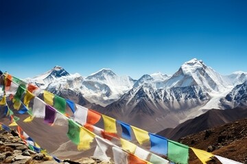Stunning panoramic view of mighty Mount Everest amidst the majestic Himalaya mountain range. Generative AI