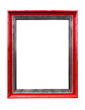 Wooden red frame for paintings.  Isolated on a transparent background. PNG cutout or clipping path.	
