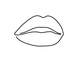 One continuous line drawing of mouth and lips. Concept symbol of makeup and lipstick in simple linear style. Mascot icon for posters, cards, banner, template, web. Doodle vector illustration