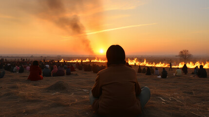 A stunning sunrise over the horizon, signaling the beginning of the auspicious Makar Sankranti celebration