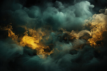 Black and Green smoke and fire, explosion background.