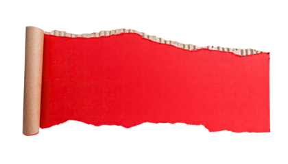 blank ripped red torn cardboard piece, copy space for text ,note paper piece label , isolated on a transparent background. PNG, cutout, or clipping path