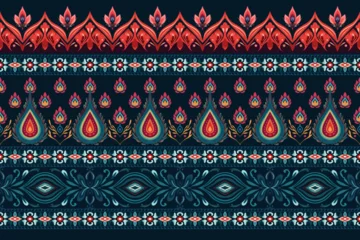 Abwaschbare Fototapete Boho-Stil Abstract ethnic pattern flower design. Aztec fabric boho mandalas textile wallpaper. Tribal native motif African American sari elegant embroidery vector background 