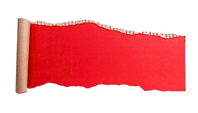 blank ripped red torn cardboard piece, copy space for text ,note paper piece label , isolated on a transparent background. PNG, cutout, or clipping path