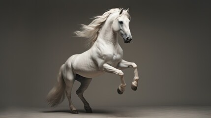  a white horse standing on its hind legs with its front legs spread out and it's front legs spread out.  generative ai