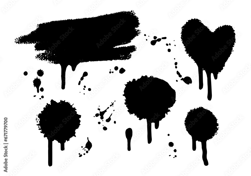 Poster spray paint abstract vector elements. graffiti style background. ink splatters street style