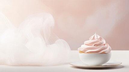  a cup of whipped cream sitting on top of a saucer next to a cup of whipped cream on a saucer.  generative ai