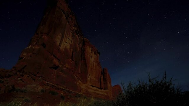 Arches National Park Night Sky Timelapse of Courthouse Towers
