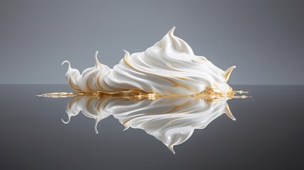  a close up of a piece of food on a body of water with a reflection of it in the water.  generative ai