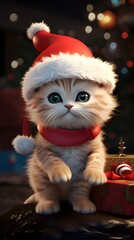 Adorable Realistic Christmas Cat Portrait