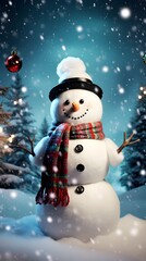 Obraz premium Intricate Detailed Adorable Christmas Snowman - Photorealistic Digital Art with Winter Backlighting