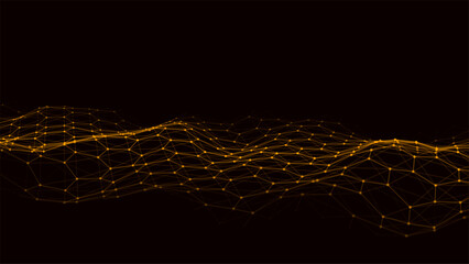 Gold hexagon wave of particles and lines. Big data visualization. Abstract background with a dynamic wave. Vector illustration. © Oleksii