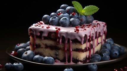 Delicious blueberries cake with topping and nice serving