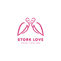 Form of two Stork forming a heart, Stork Love Logo Symbol Design Symbol Template Flat Style Vector Illustration