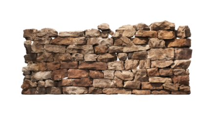  stone wall. Old castle stone wall texture background. isolated on a transparent background. PNG cutout or clipping path.