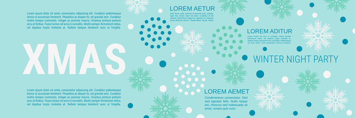 Naklejka na ściany i meble Merry Christmas and Happy New Year minimalistic style vector banner template. Flat design illustration with winter style elements