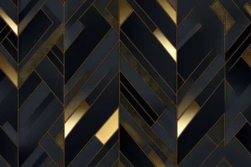 Fototapeten Nuances métalliques noires et dorées de luxe abstraites simplistes avec fond doré à bords dorés. IA générative, IA © Merilno
