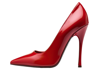 close up of red high heels  isolated on a transparent background. PNG cutout or clipping path.