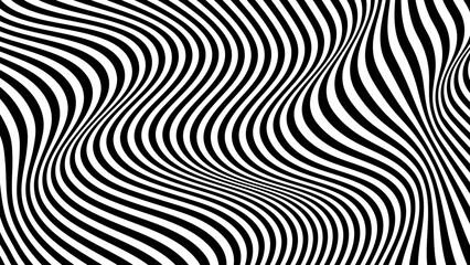 Abstract optical illusion wave. Black and white lines with distortion effect. Vector geometric stripes pattern. - obrazy, fototapety, plakaty