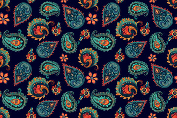Naklejka premium Abstract ethnic pattern flower design. Aztec fabric boho mandalas textile wallpaper. Tribal native motif African American sari elegant embroidery vector background 