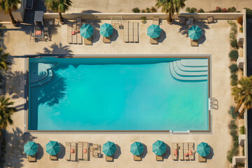 A Bird's-Eye View of a Colorful Hotel Pool. Generative AI