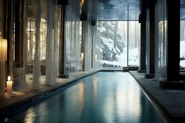 Winter spa pool with luxury and relaxation ambiance. Generative AI