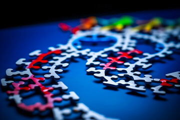 DNA puzzle pieces rearranged by CRISPR technology.