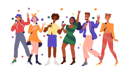 People at karaoke party vector